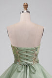 Dusty Sage A Line Corset Sparkly Short Beaded Homecoming Dress with 3D Flowers
