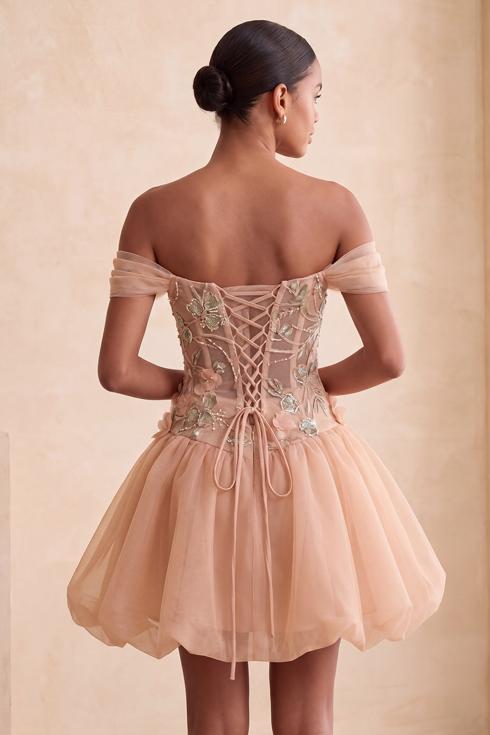 Light Pink Floral A Line Beaded Corset Short Homecoming Dress