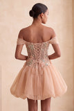 Light Pink Floral A Line Beaded Corset Short Homecoming Dress