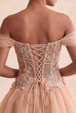 Light Pink Floral A Line Beaded Corset Short Homecoming Dress