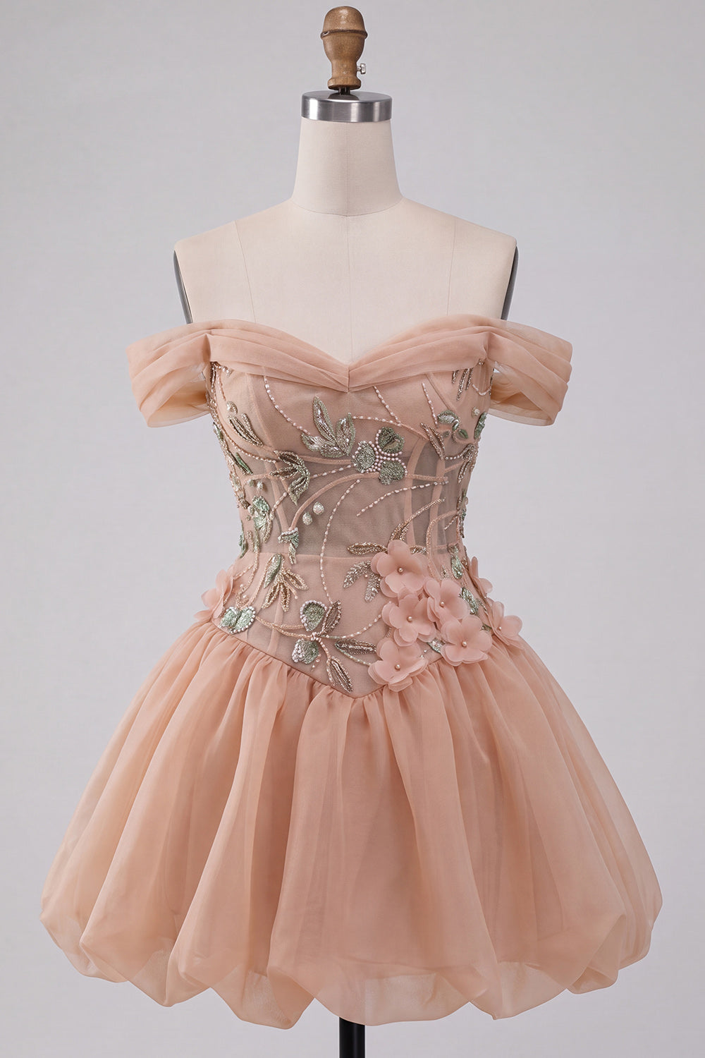 Light Pink Floral A Line Beaded Corset Short Homecoming Dress
