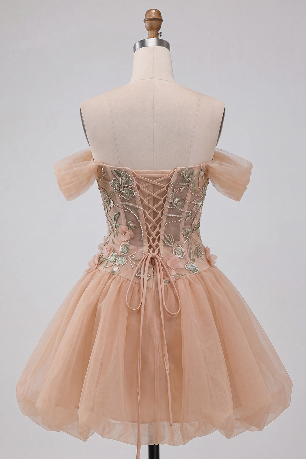 Light Pink Floral A Line Beaded Corset Short Homecoming Dress
