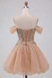 Light Pink Floral A Line Beaded Corset Short Homecoming Dress