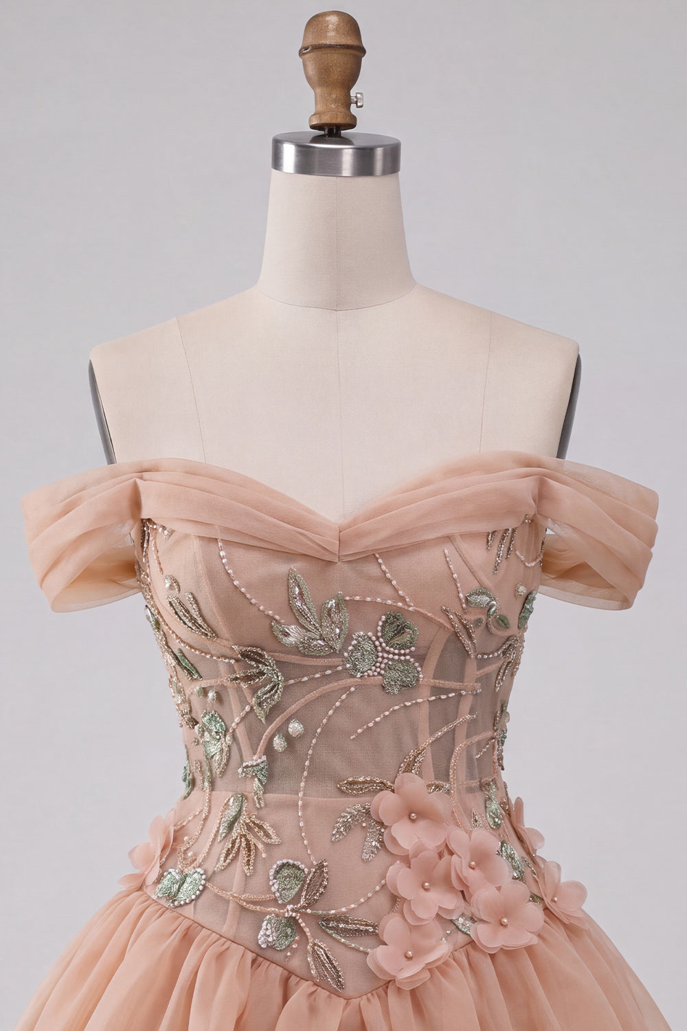 Light Pink Floral A Line Beaded Corset Short Homecoming Dress