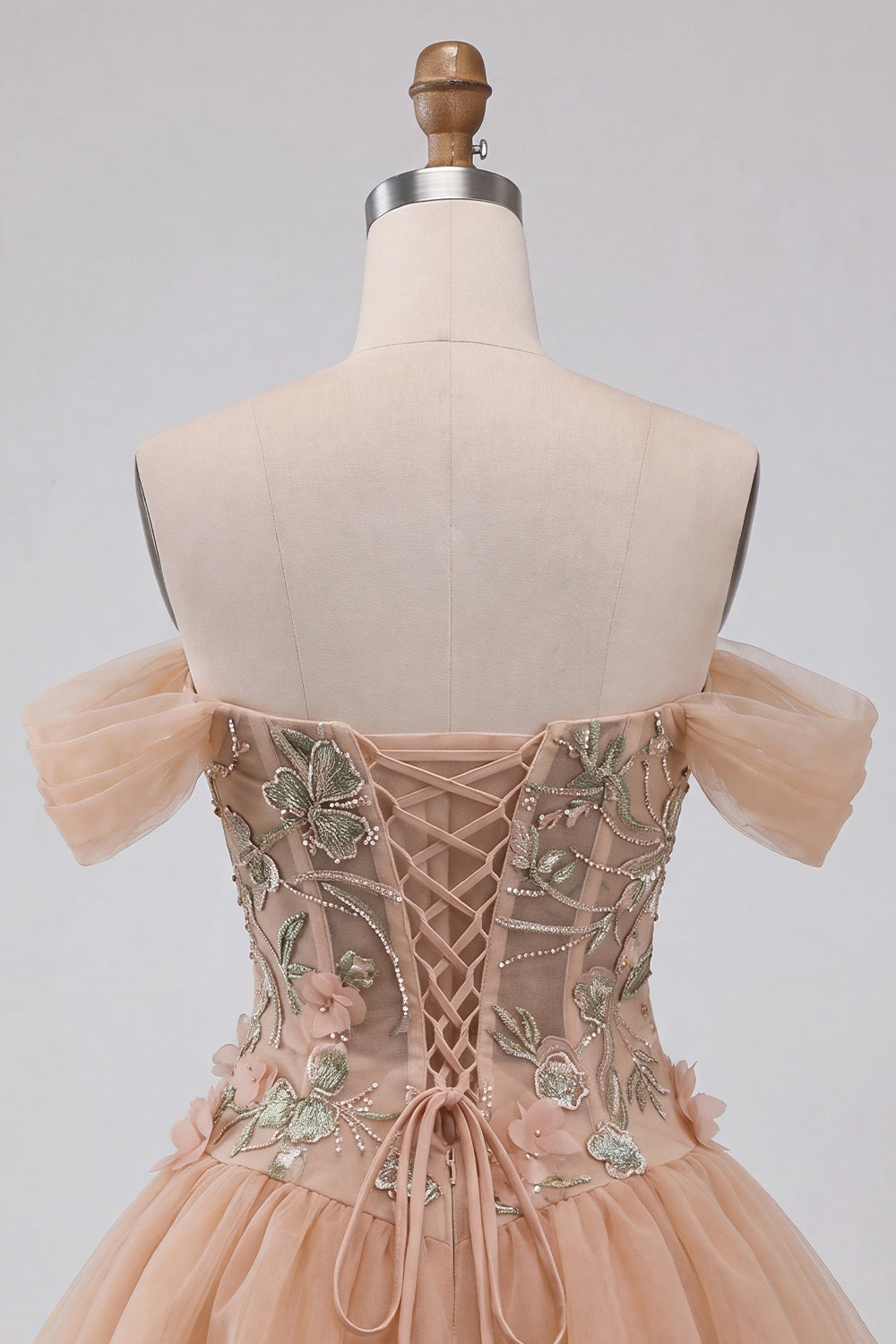 Light Pink Floral A Line Beaded Corset Short Homecoming Dress