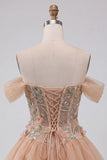 Light Pink Floral A Line Beaded Corset Short Homecoming Dress