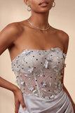 Light Grey Corset Ruched Tight Short Homecoming Dress with 3D Flowers
