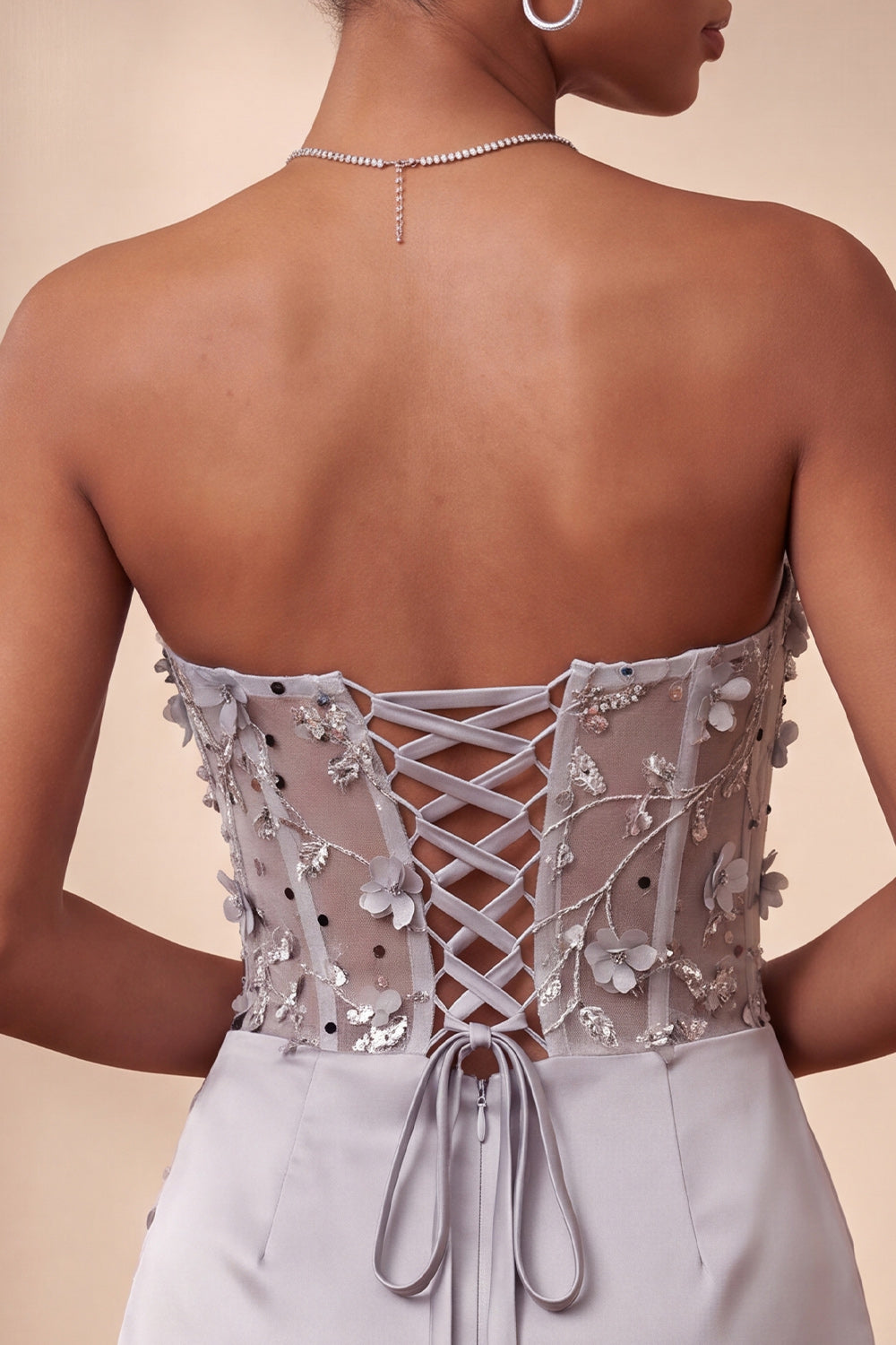 Light Grey Corset Ruched Tight Short Homecoming Dress with 3D Flowers