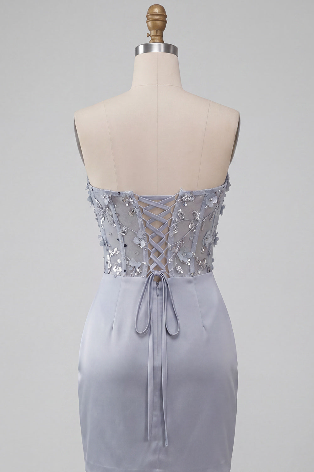 Light Grey Corset Ruched Tight Short Homecoming Dress with 3D Flowers
