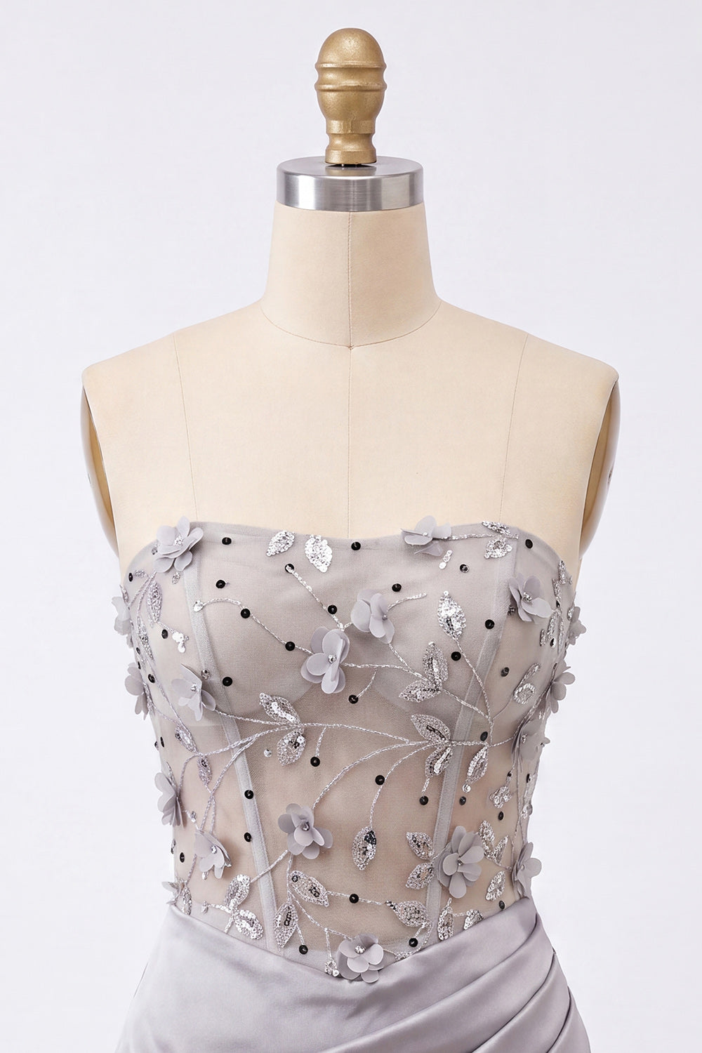 Light Grey Corset Ruched Tight Short Homecoming Dress with 3D Flowers
