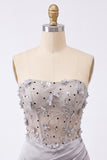 Light Grey Corset Ruched Tight Short Homecoming Dress with 3D Flowers