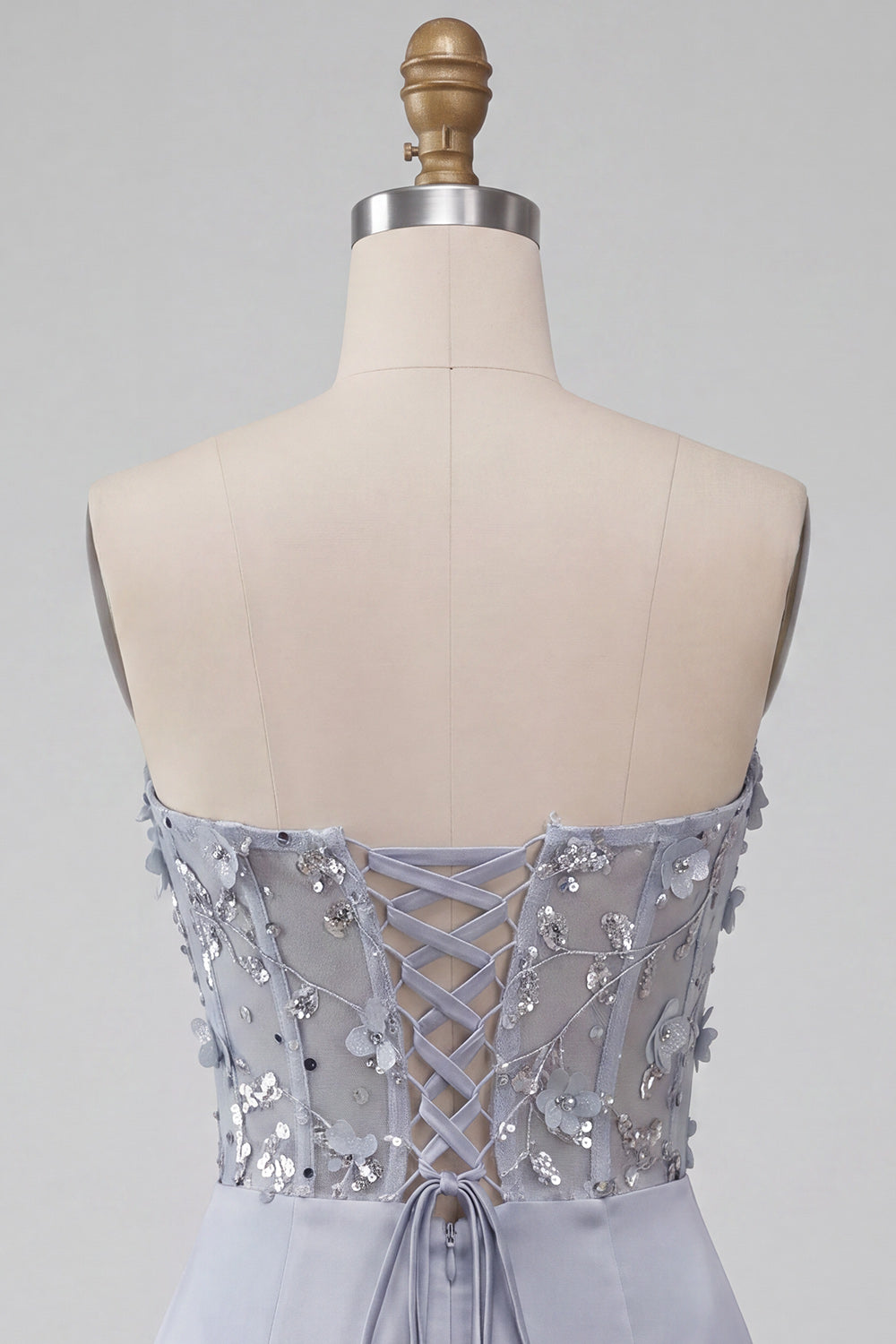 Light Grey Corset Ruched Tight Short Homecoming Dress with 3D Flowers