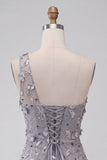 Grey Floral Sequins One Shoulder Tight Short Homecoming Dress