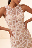 Blush Sparkly Beaded Sequin Round Neck Tight Short Homecoming Dress