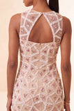 Blush Sparkly Beaded Sequin Round Neck Tight Short Homecoming Dress