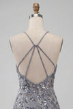 Grey Sparkly Tight Short Floral Beaded Homecoming Dress with Fringes