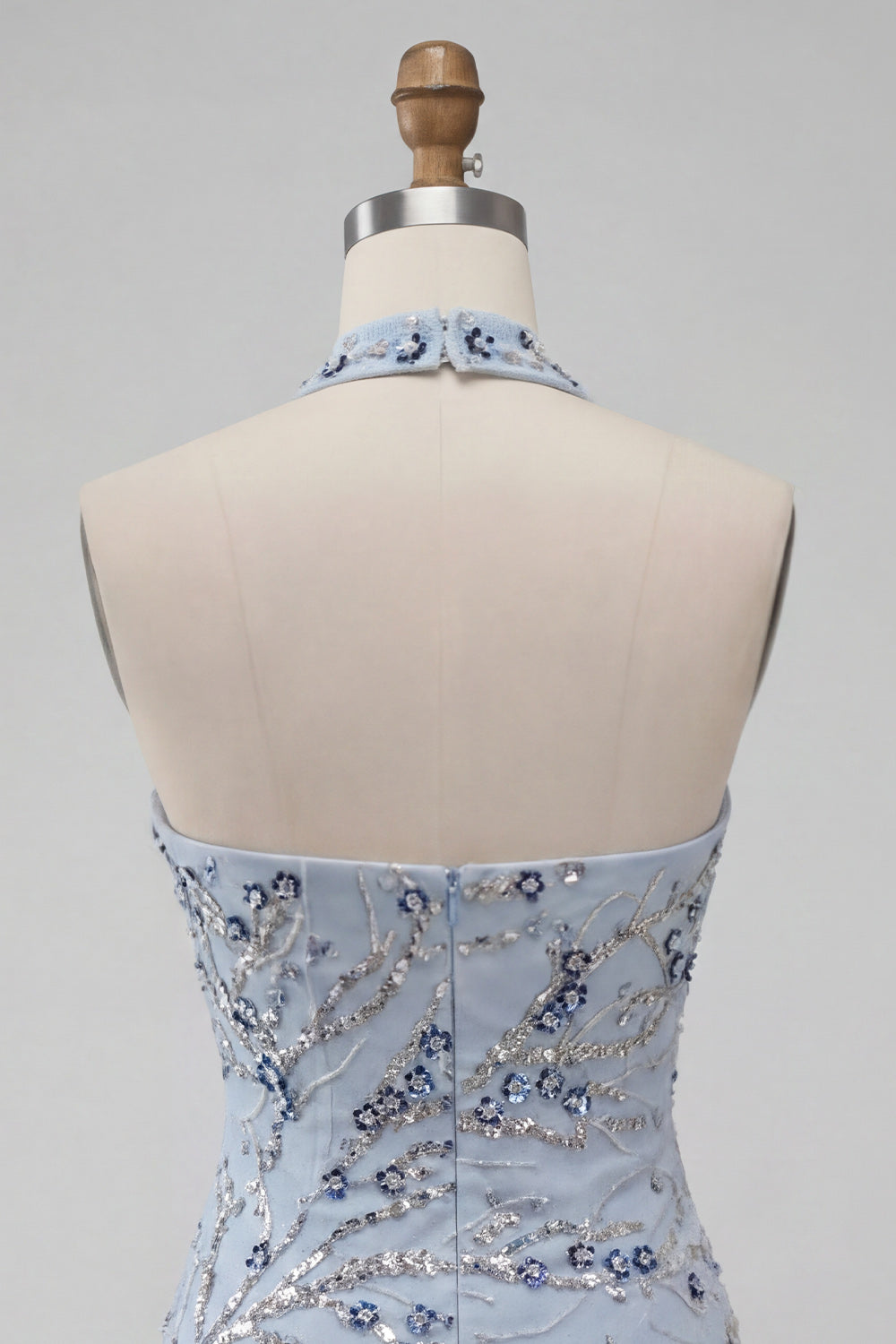 Dusty Blue Sequins Tight Floral Fringed Sparkly Short Homecoming Dress