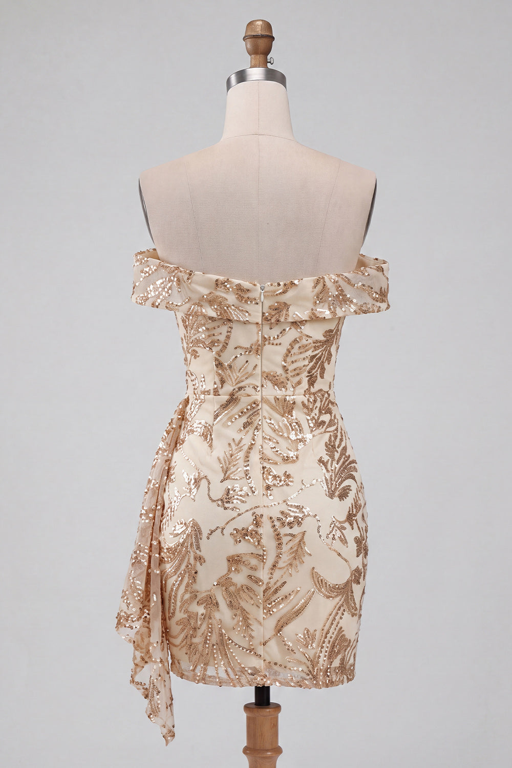 Champagne Tight Floral Sequins Sparkly Ruched Short Homecoming Dress