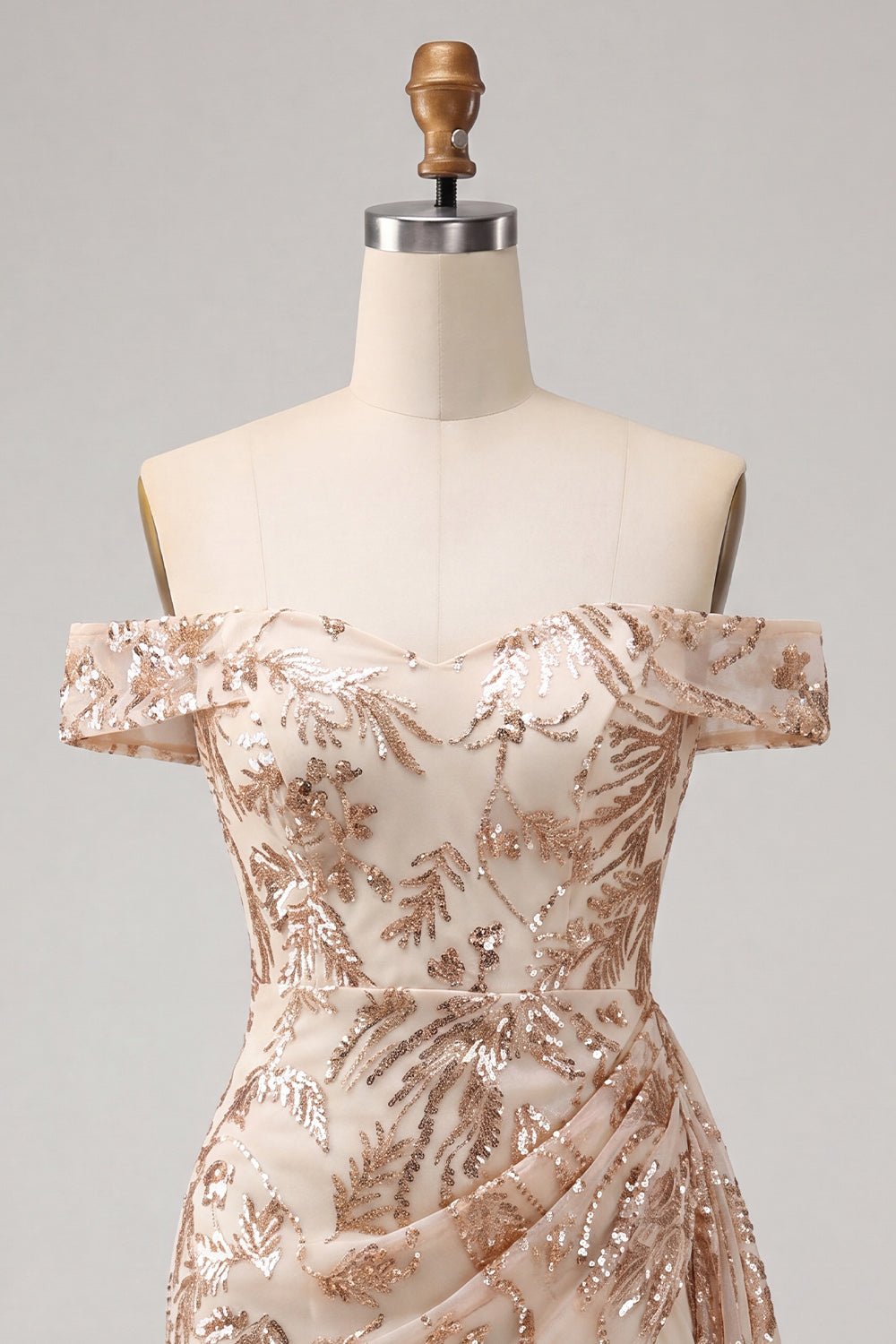 Champagne Tight Floral Sequins Sparkly Ruched Short Homecoming Dress
