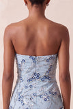 Dusty Blue Tight Sequins Floral Sparkly Short Homecoming Dress with Fringes