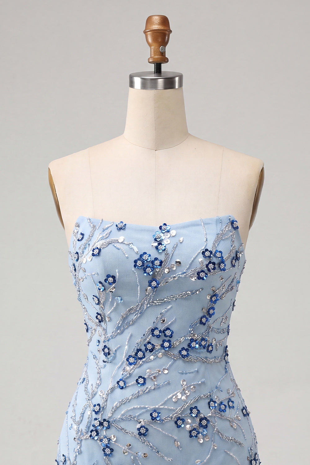Dusty Blue Tight Sequins Floral Sparkly Short Homecoming Dress with Fringes