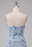 Dusty Blue Tight Sequins Floral Sparkly Short Homecoming Dress with Fringes
