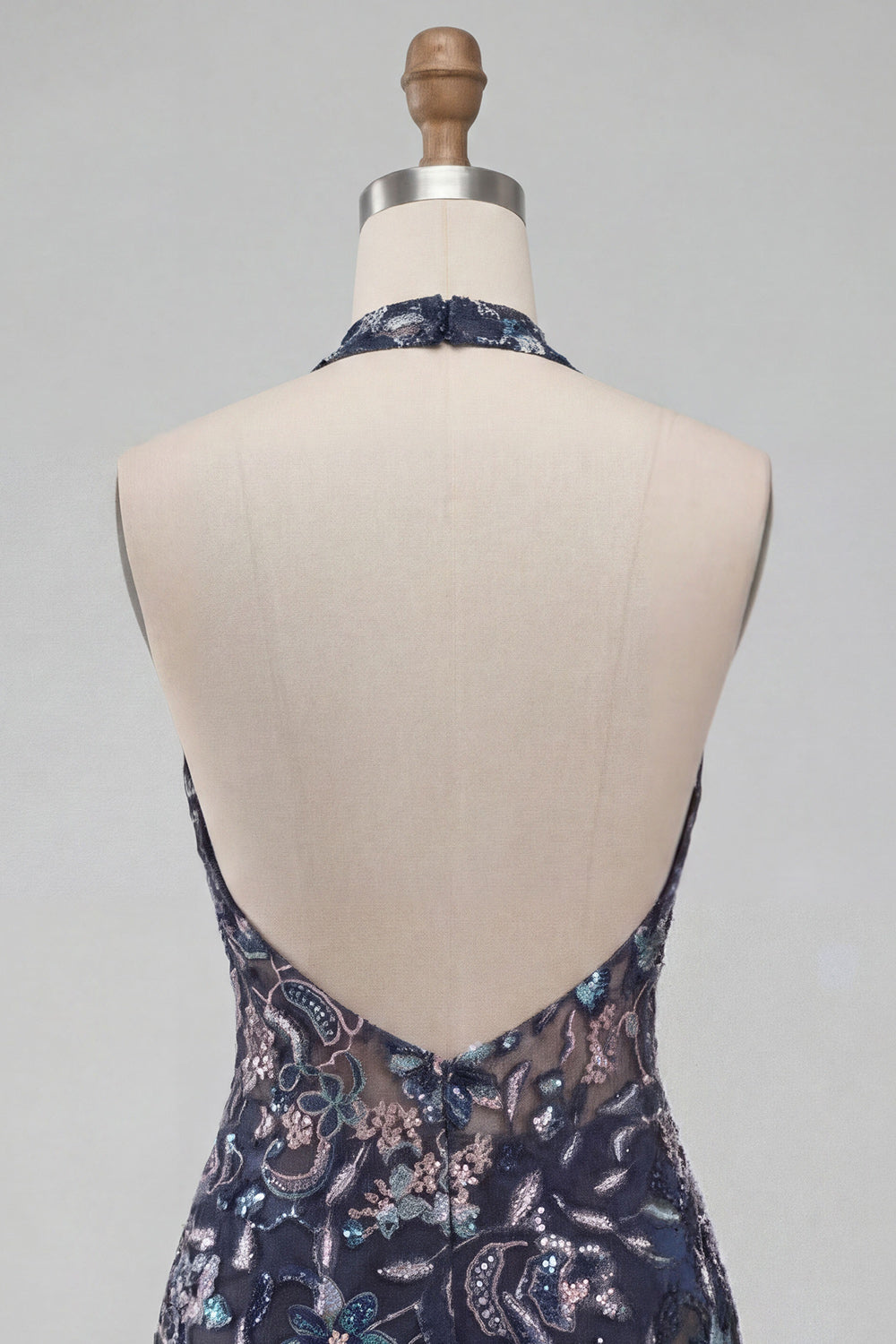 Floral Navy Tight Halter Beaded Sparkly Short Ruffled Homecoming Dress