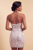 Blush Sparkly Corset Floral Tight Ruched Sequins Short Homecoming Dress