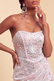 Blush Sparkly Corset Floral Tight Ruched Sequins Short Homecoming Dress