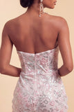 Blush Sparkly Corset Floral Tight Ruched Sequins Short Homecoming Dress