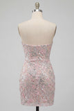 Blush Sparkly Corset Floral Tight Ruched Sequins Short Homecoming Dress