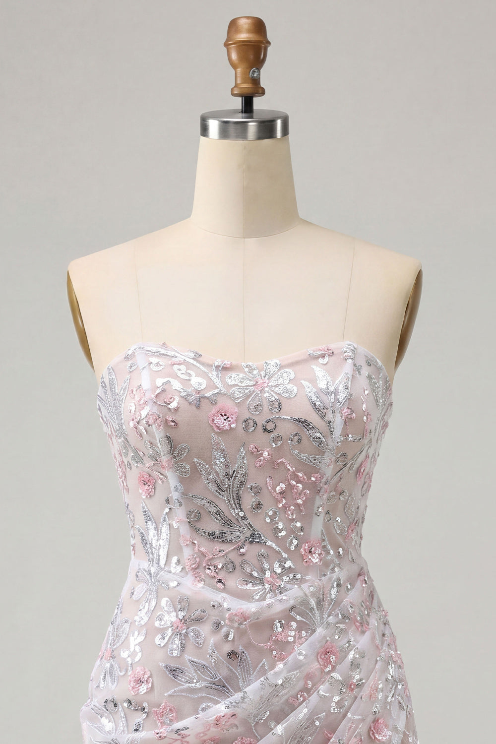 Blush Sparkly Corset Floral Tight Ruched Sequins Short Homecoming Dress