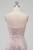 Blush Sparkly Corset Floral Tight Ruched Sequins Short Homecoming Dress