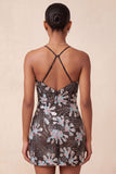 Black Tight Sparkly Floral Sequins Short Homecoming Dress with Slit