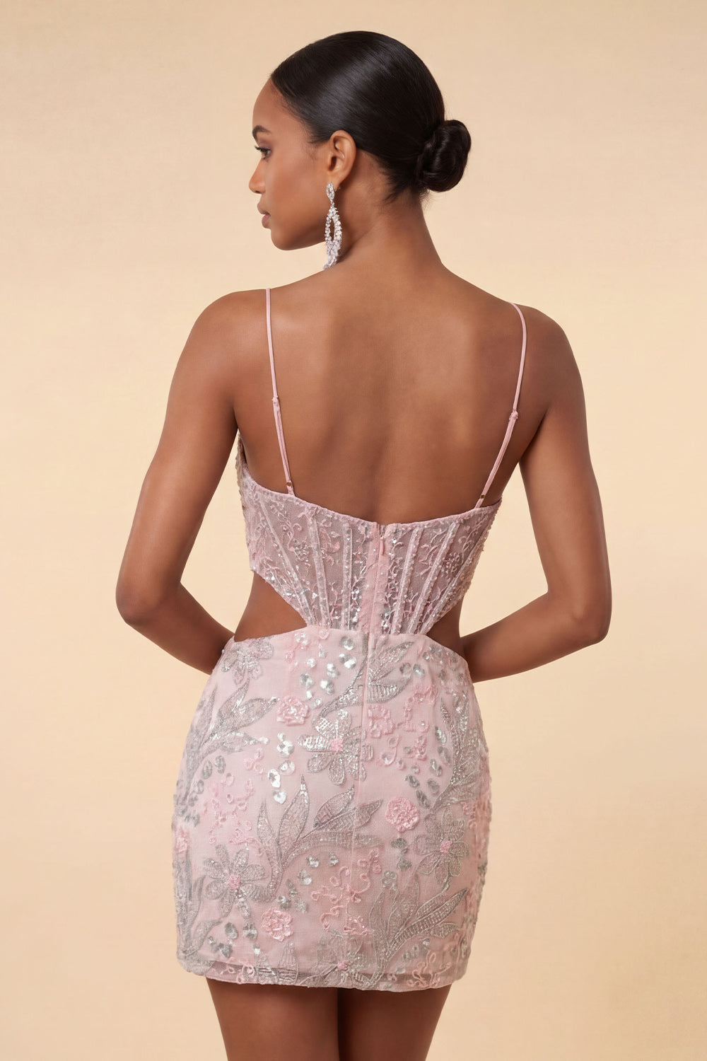 Blush Tight Floral Corset Sparkly Short Homecoming Dress