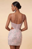 Blush Tight Floral Corset Sparkly Short Homecoming Dress