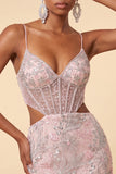 Blush Tight Floral Corset Sparkly Short Homecoming Dress