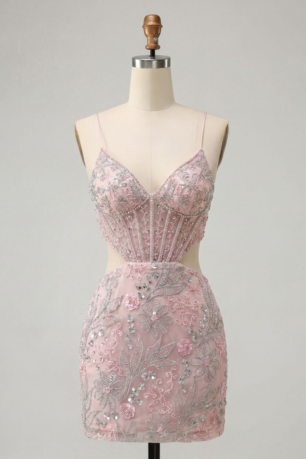 Blush Tight Floral Corset Sparkly Short Homecoming Dress