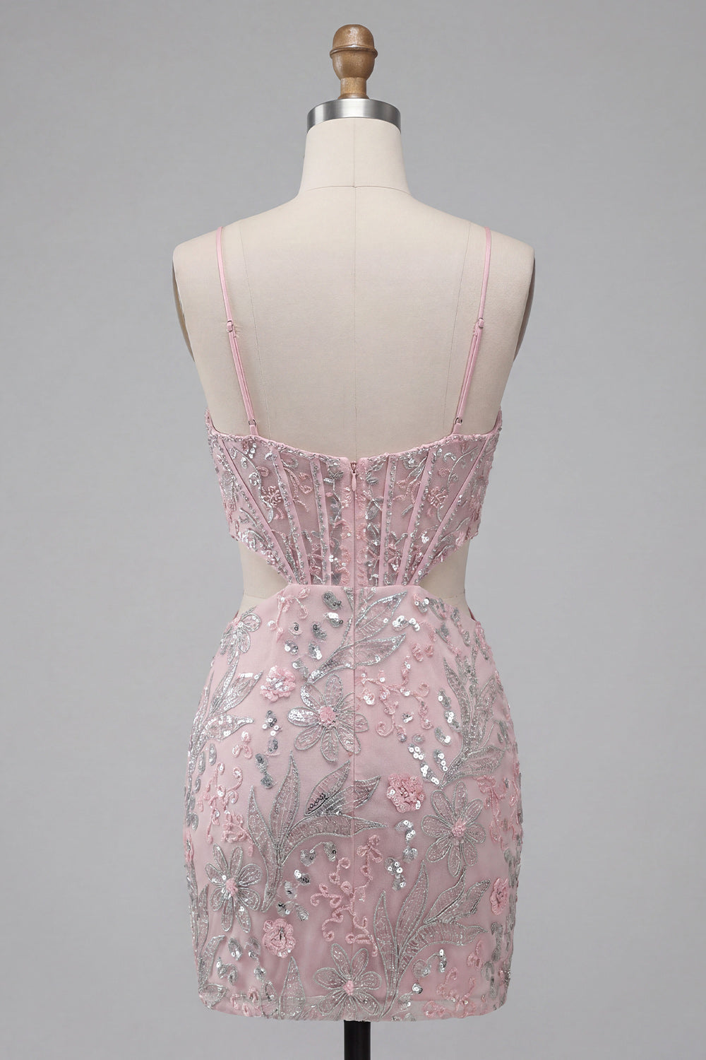 Blush Tight Floral Corset Sparkly Short Homecoming Dress