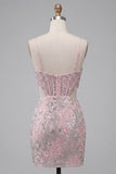 Blush Tight Floral Corset Sparkly Short Homecoming Dress