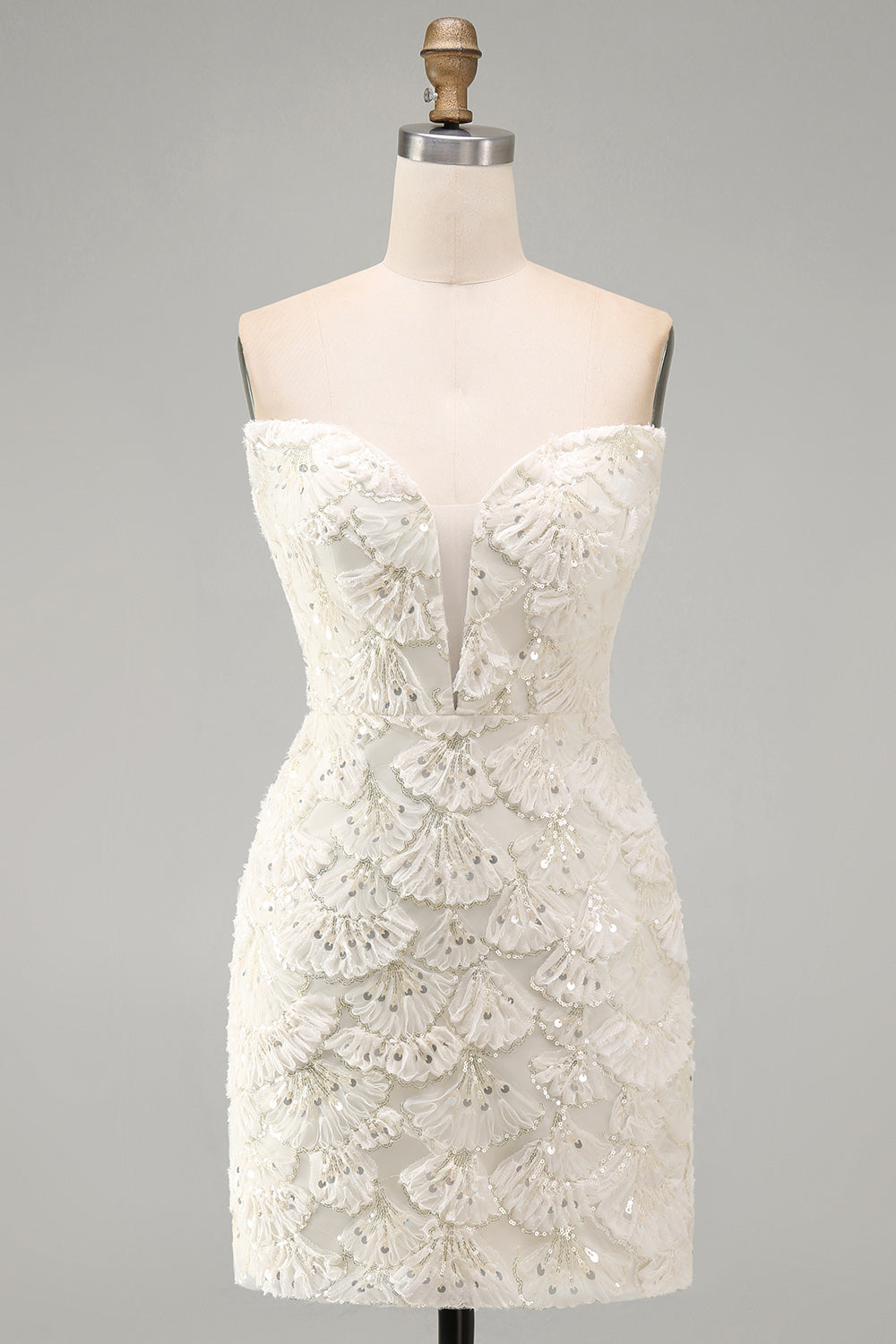 Sparkly Floral Ivory Sequin Sweetheart Short Tight Homecoming Dress