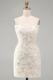 Sparkly Floral Ivory Sequin Sweetheart Short Tight Homecoming Dress
