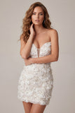 Sparkly Floral Ivory Sequin Sweetheart Short Tight Homecoming Dress