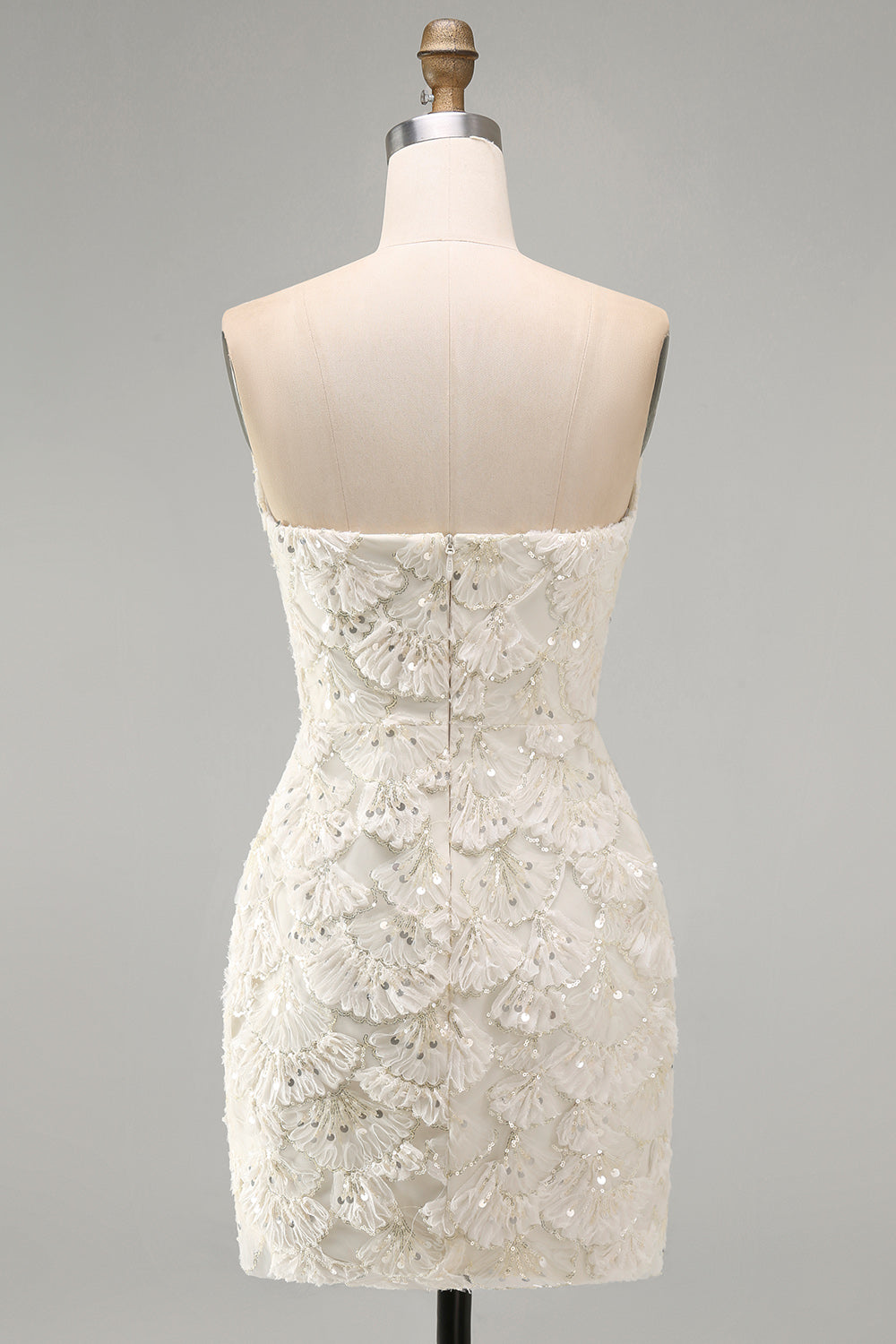 Sparkly Floral Ivory Sequin Sweetheart Short Tight Homecoming Dress