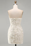 Sparkly Floral Ivory Sequin Sweetheart Short Tight Homecoming Dress