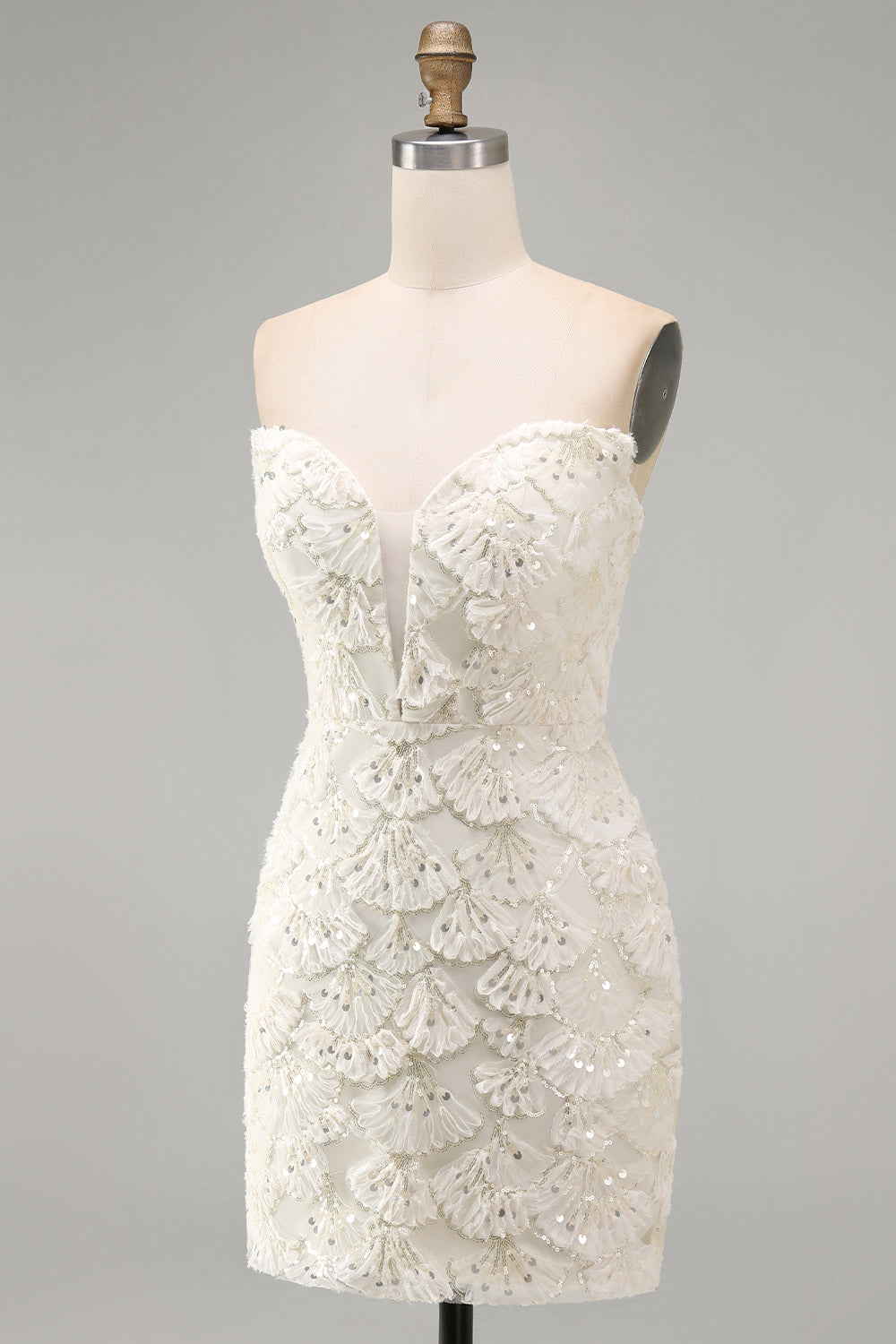 Sparkly Floral Ivory Sequin Sweetheart Short Tight Homecoming Dress