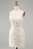 Sparkly Floral Ivory Sequin Sweetheart Short Tight Homecoming Dress