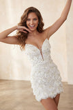 Sparkly Floral Ivory Sequin Sweetheart Short Tight Homecoming Dress