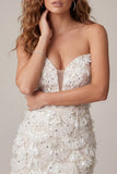 Sparkly Floral Ivory Sequin Sweetheart Short Tight Homecoming Dress