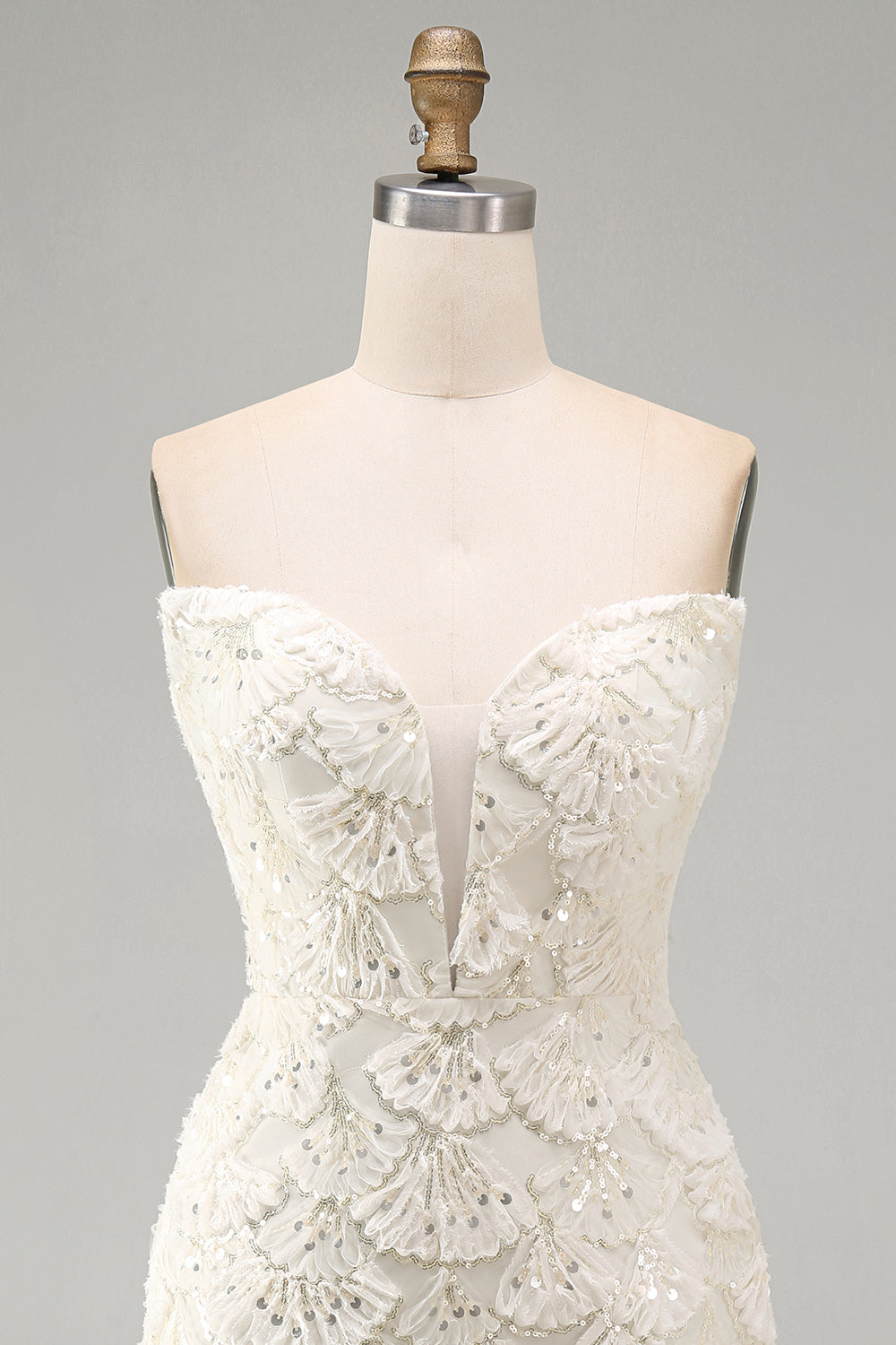 Sparkly Floral Ivory Sequin Sweetheart Short Tight Homecoming Dress